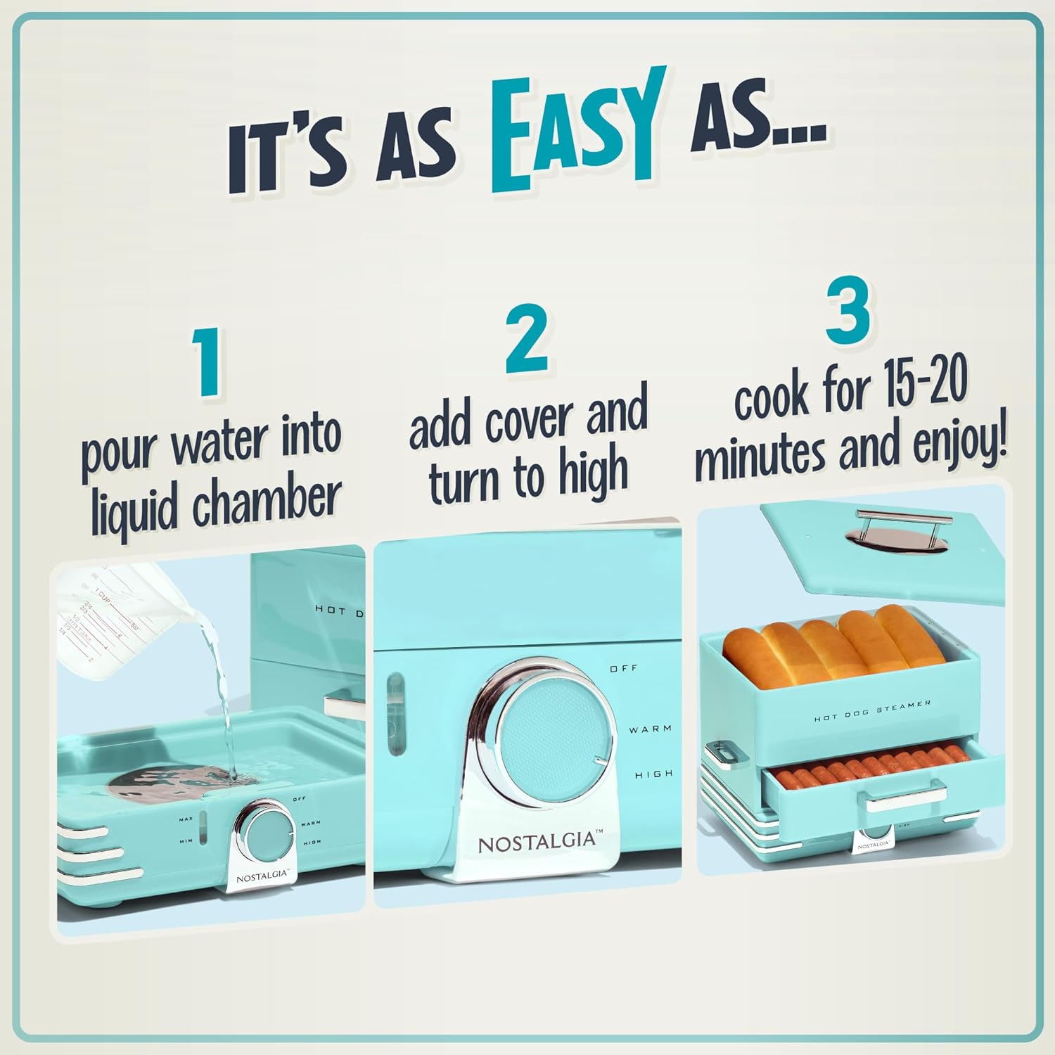 NOSTALGIA Extra Large Diner-Style Hot Dog Steamer & Bun Warmer