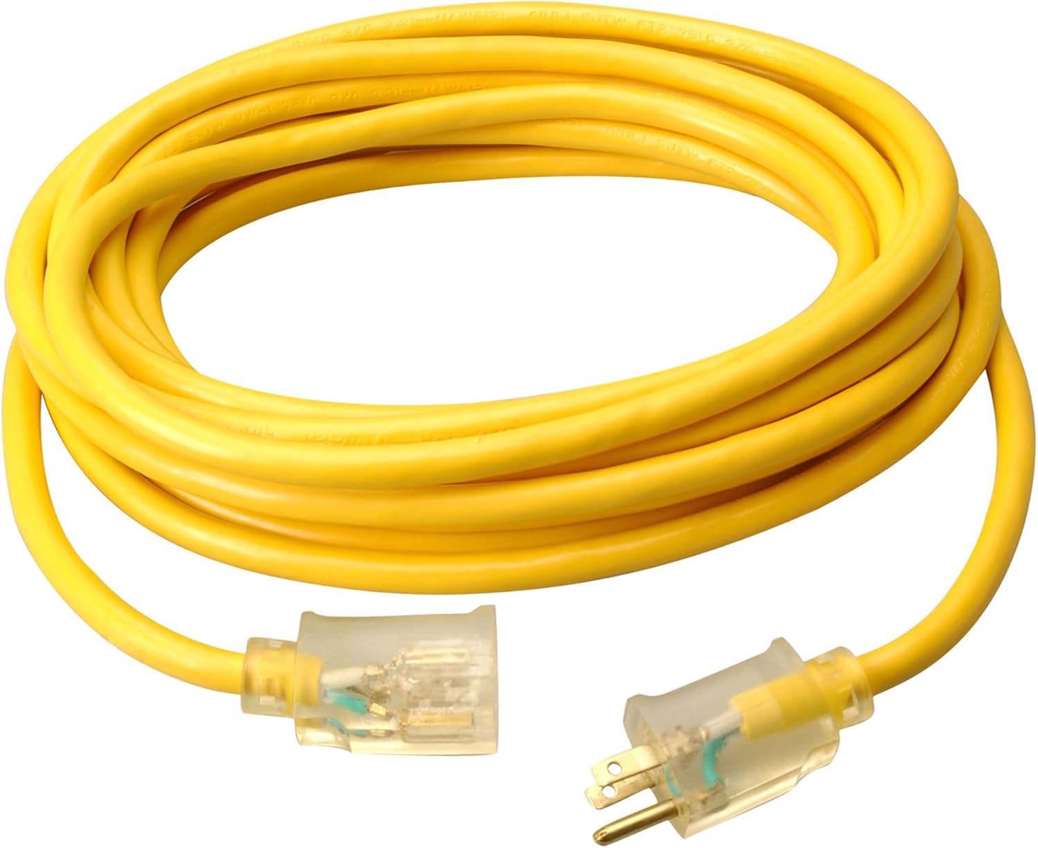 Southwire Heavy Duty Extension Cord, 25Ft, 12 Gauge, 3 Conductor, High Visibility Outdoor Cord, Lighted End, SJTW, Yellow