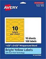 Avery Printable Wraparound Band Labels, Sure Feed Technology, 1.5" x 3.5", Bright Yellow, Cigar Band Labels