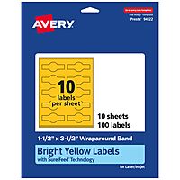 Avery Printable Wraparound Band Labels, Sure Feed Technology, 1.5" x 3.5", Bright Yellow, Cigar Band Labels