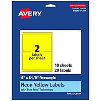 Avery Printable Rectangle Labels, Sure Feed Technology, 5" x 8-1/8", Neon Yellow, Laser/Inkjet Printable