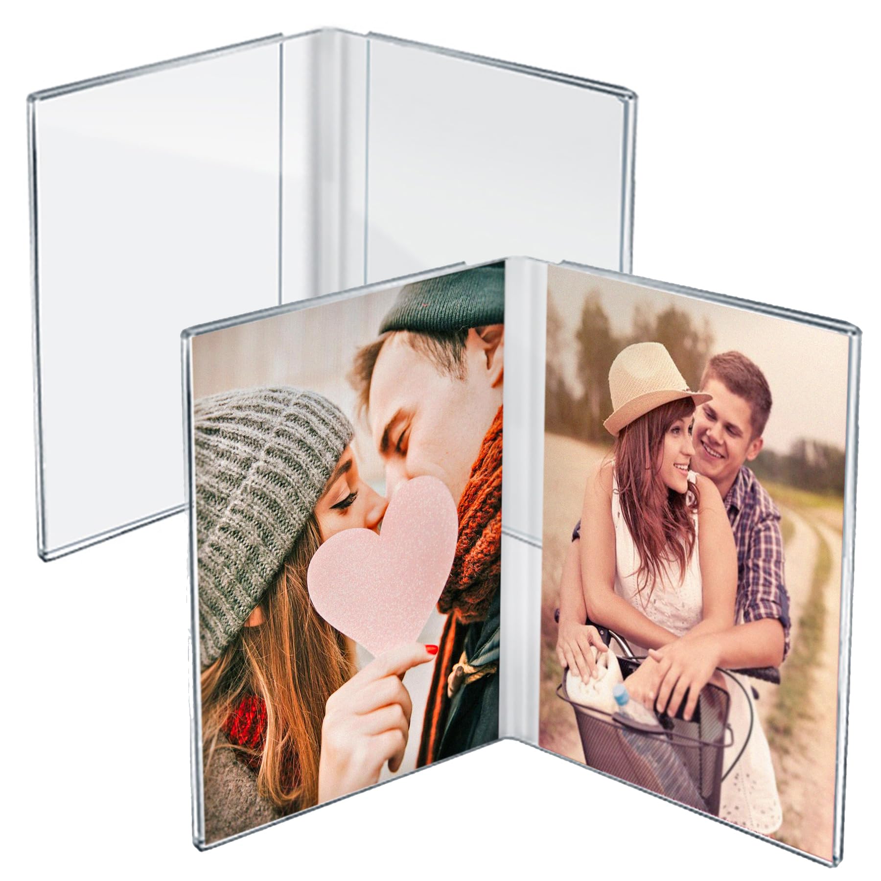 Azar Displays 107726-2PK Clear Acrylic 4x6 Double Photo Frame Side by Side - Modern Dual-Sided Picture Display, 2-Pack