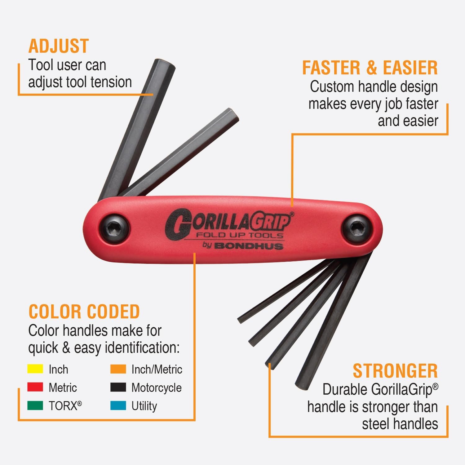 Bondhus 12595 GorillaGrip Set of 6 Hex Fold-up Keys, sizes 3-10mm