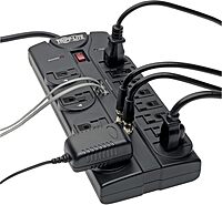 TRIPP LITE 12-Outlet Surge Protector Power Strip with Tel/Modem Protection, 8 ft Right-Angle Cord