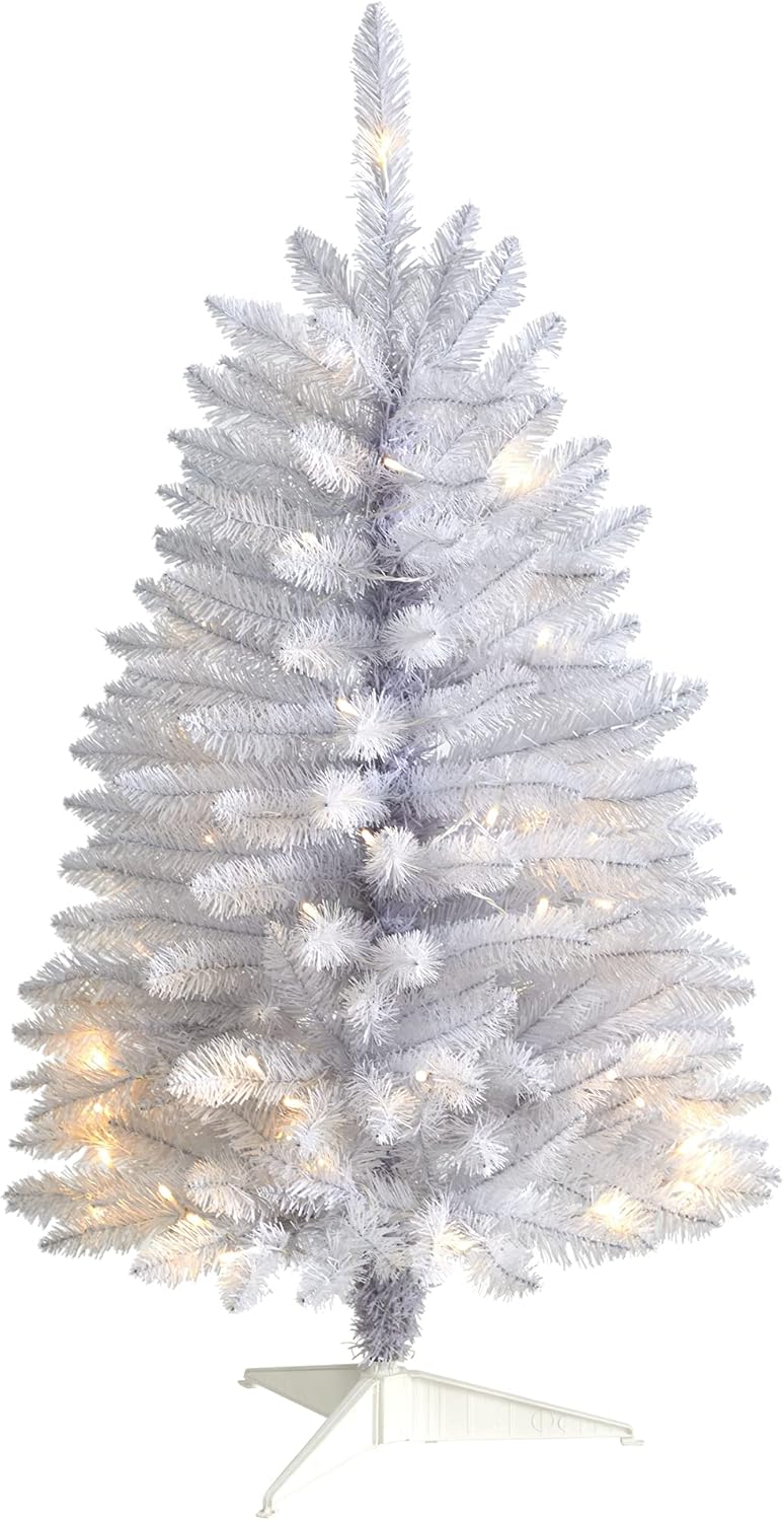 Nearly Natural 3ft. Slim White Artificial Christmas Tree with 50 Warm White LED Lights and 161 Bendable Branches