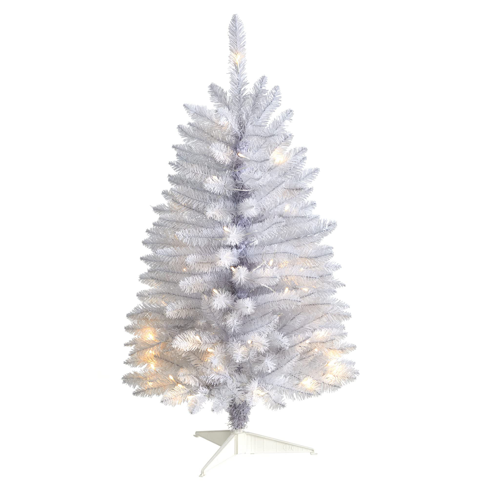 Nearly Natural 3ft. Slim White Artificial Christmas Tree with 50 Warm White LED Lights and 161 Bendable Branches