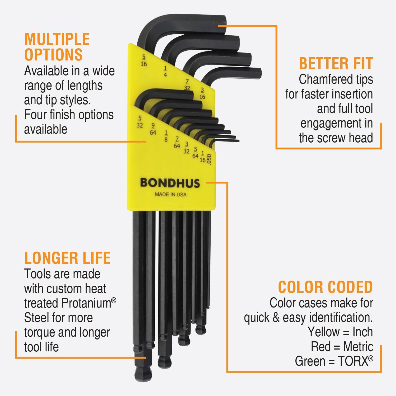 Bondhus 10936 set of 12 Balldriver L-wrenches, ProGuard Finish, sizes .050-5/16-Inch