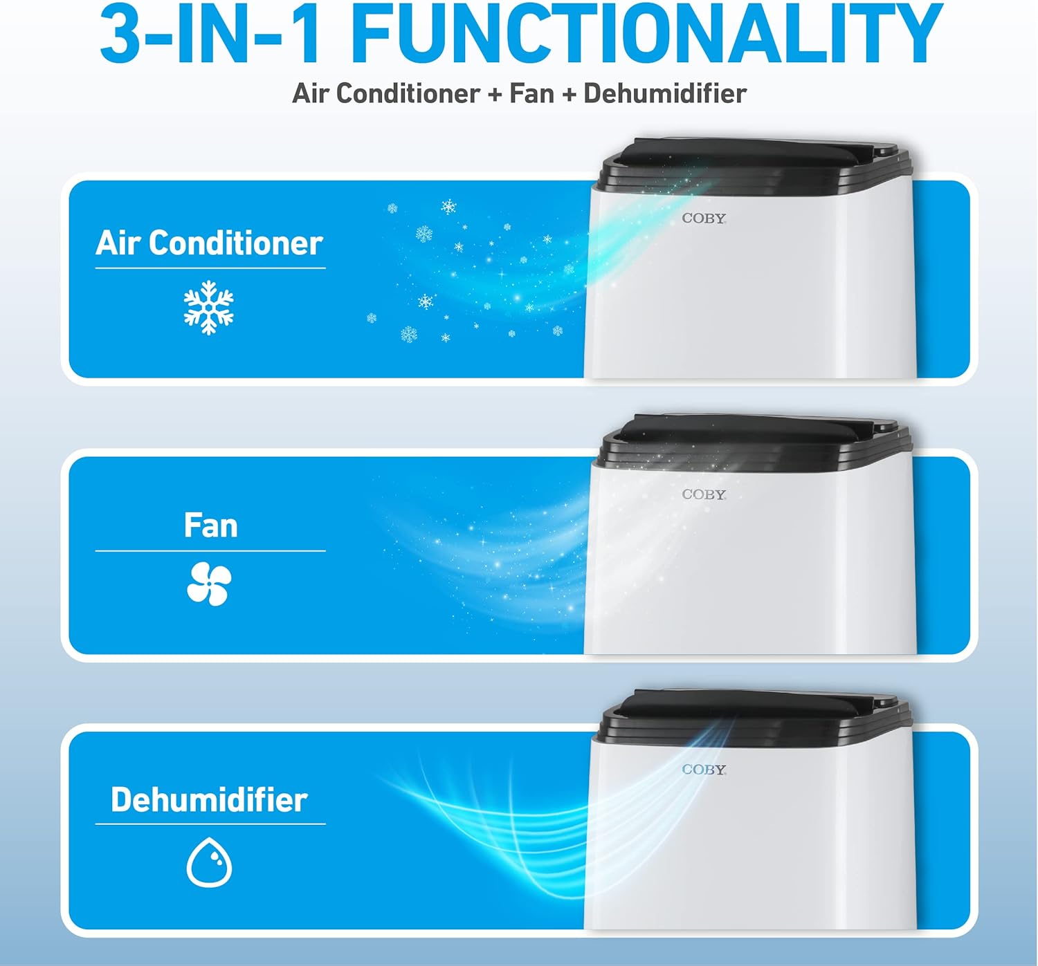 COBY Portable Air Conditioner 3-in-1 AC Unit Dehumidifier & Fan