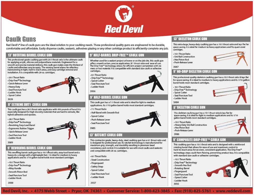 Red Devil 3985 9" Half Barrel Caulk Gun - Thrust Ratio 7:1