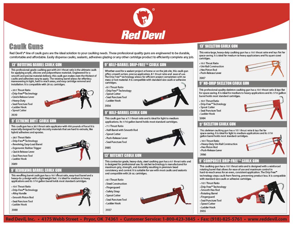 Red Devil 3984 9" Professional No Drip Caulk Gun - Thrust Ratio 10:1 Skeleton Drip Free