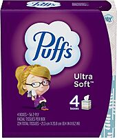 Puffs Ultra-Soft 2-Ply Facial Tissues, 56 Sheets/Box, Pack of 4