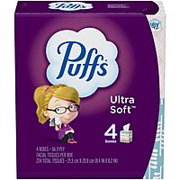 Puffs Ultra-Soft 2-Ply Facial Tissues, 56 Sheets/Box, Pack of 4