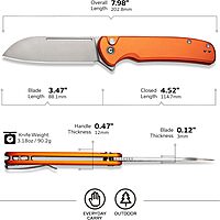 CIVIVI Chevalier II Folding Pocket Knife, Button Lock, 3.47\" Sheepsfoot Blade, Aluminum Handle