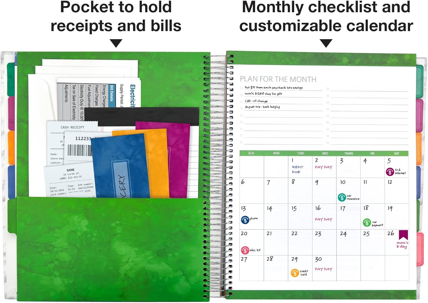 Global Printed Products Budget Planner & Monthly Bill Organizer With 12 Envelopes and Pockets. Expense Tracker Notebook