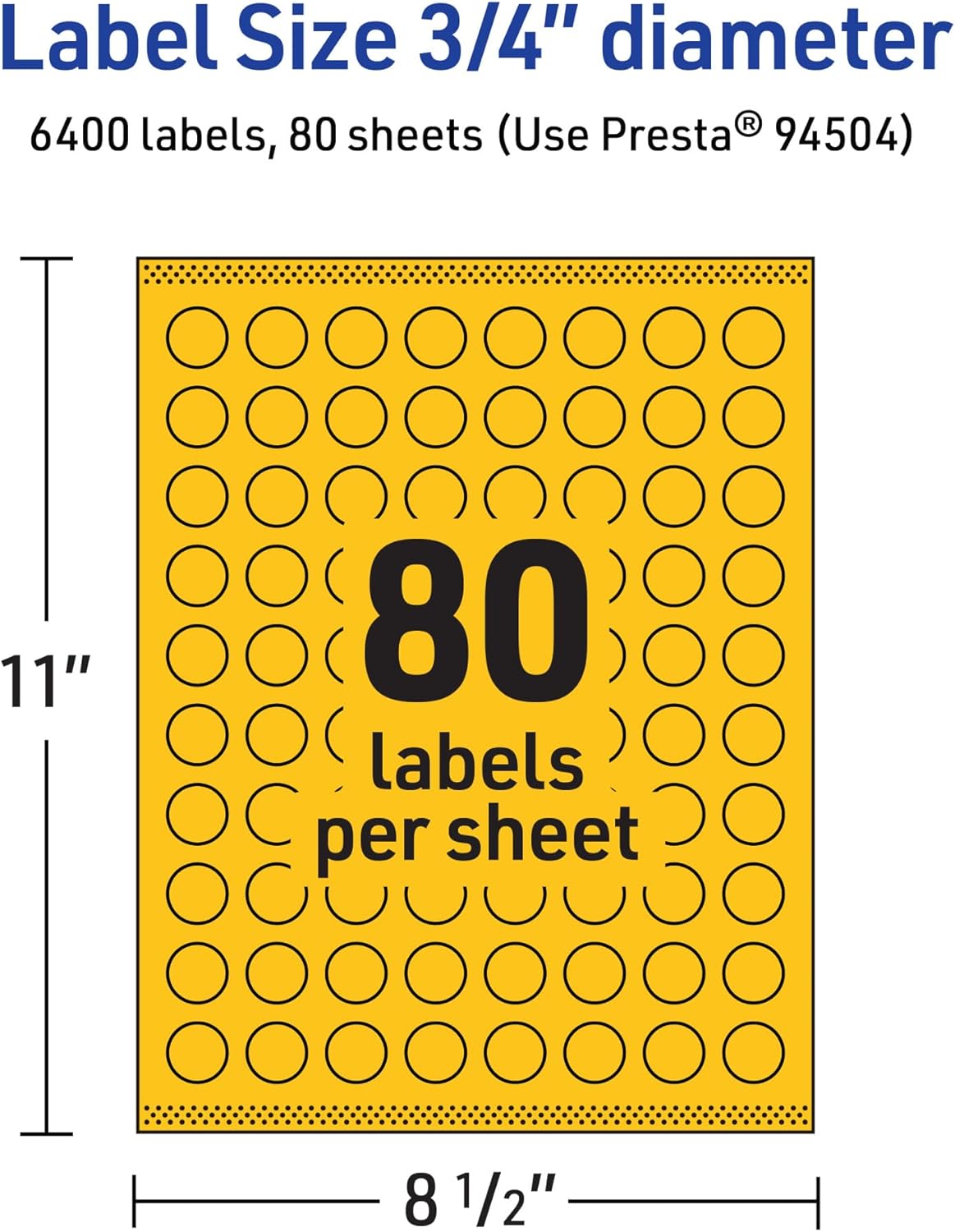 Avery Printable Round Labels, 3/4 in, Bright Yellow, Sure Feed Technology