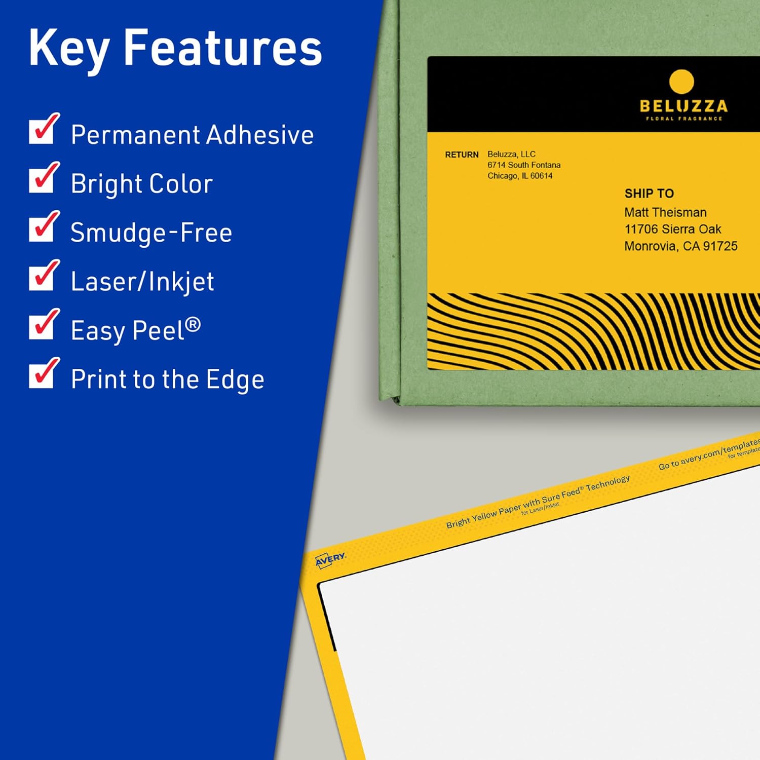 Avery Print-To-The-Edge Labels With Sure Feed Technology And Easy Peel, 94255-BYP10, Rectangle, 4-3/4in x 7-3/4in