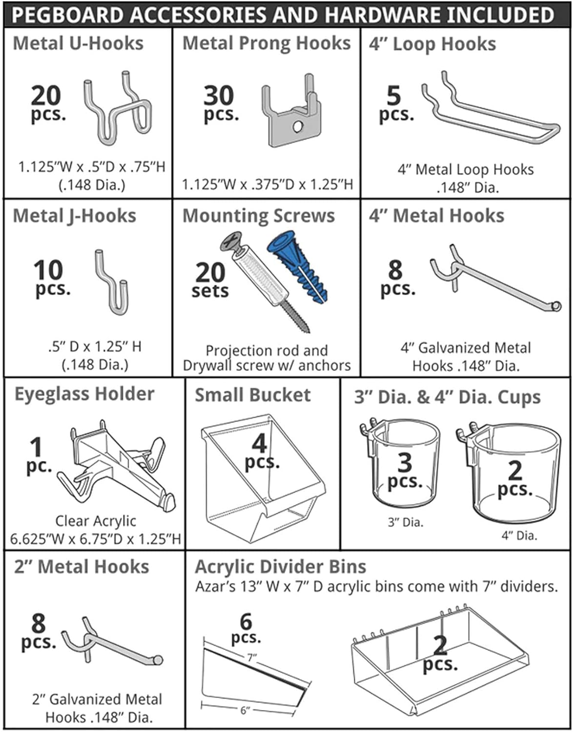 Azar Displays 125-Piece Pegboard Organizer Kit
