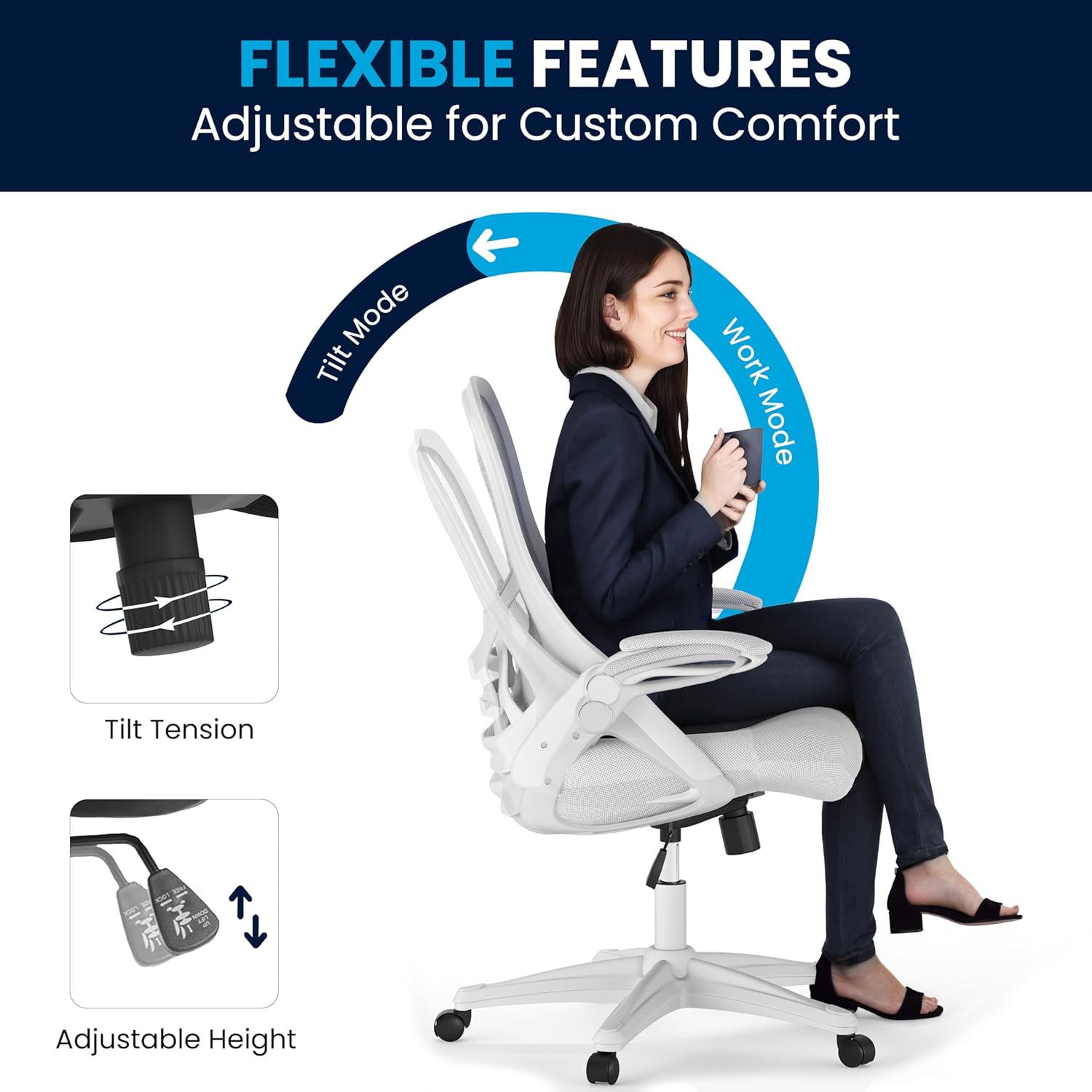 Flash Furniture Porter High-Back Mesh Ergonomic Swivel Office Chair with Adjustable Lumbar Support and Flip-Up Armrests