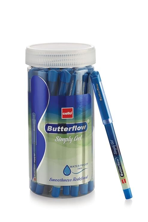 Cello Butterflow Simply Gel Pen Set | Pack of 25 Gel Pens | 19 Blue, 4 Black & 2 Red Ink Colour Pens