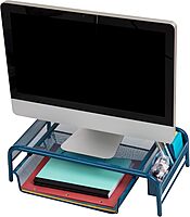 MIND READER Monitor Stand Ventilated Metal Mesh Laptop Riser and Desktop Organizer