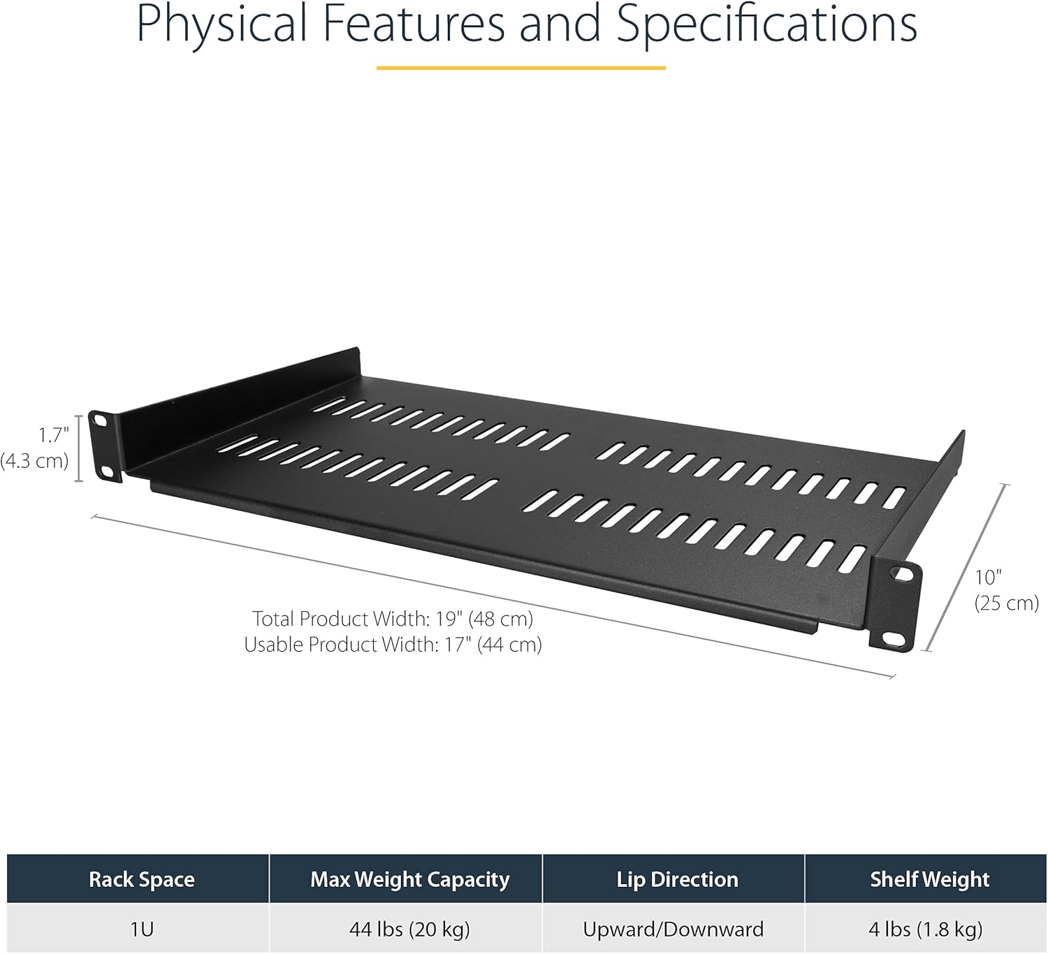 StarTech.com 1U Adjustable Server Rack Mount Shelf - 19" 4-Post