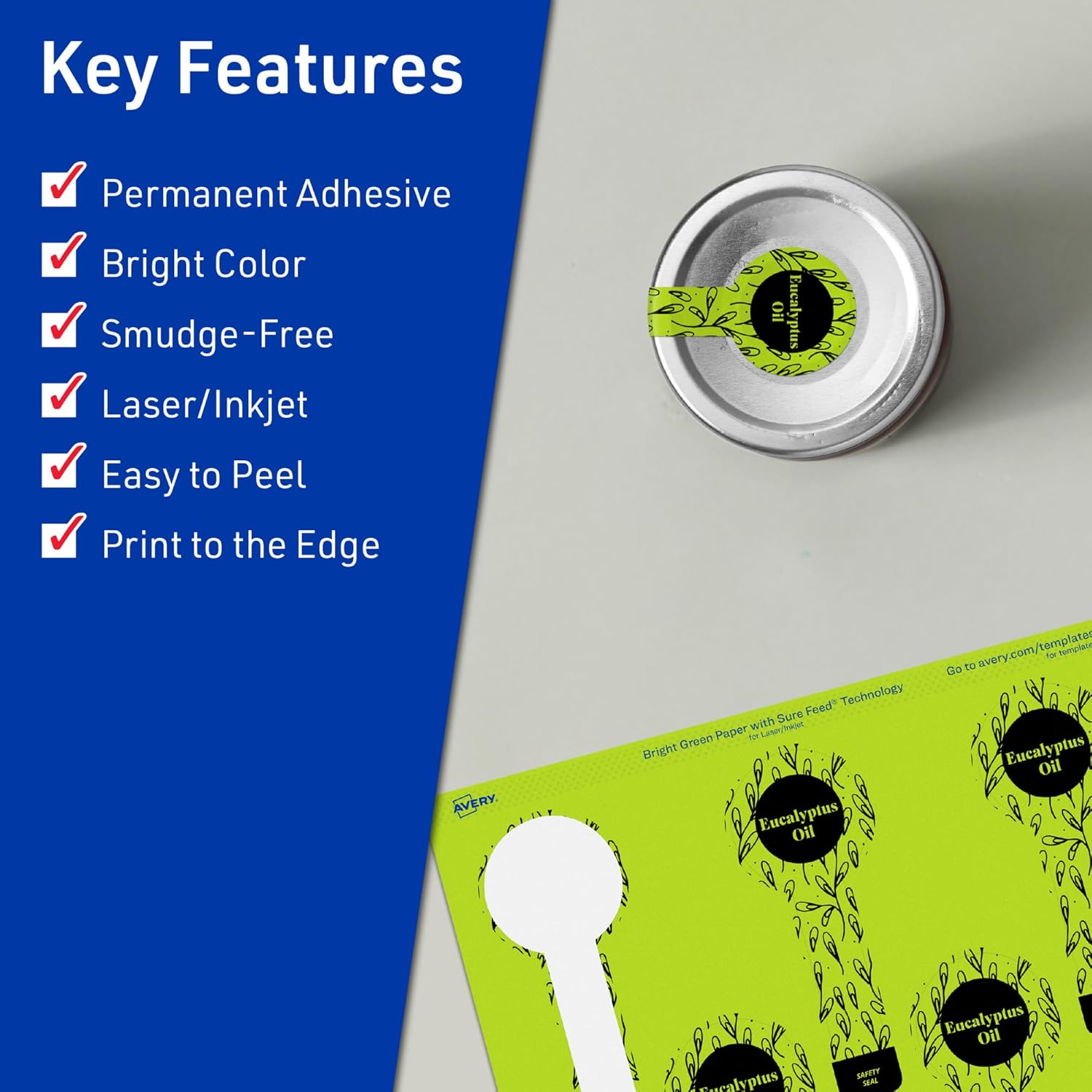 AVERY Printable Lollipop Labels, Sure Feed Technology, 1-1/2" x 4", Bright Green, Print-to-the-Edge, Laser/Inkjet Printable