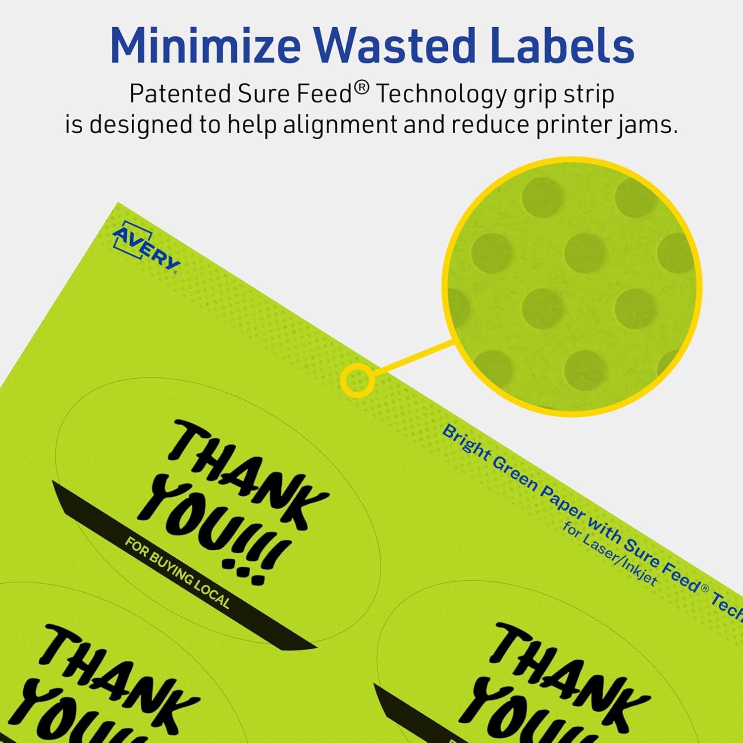 AVERY Printable Oval Labels, Sure Feed Technology, 2" x 3-1/3", Bright Green, Print-to-The-Edge, Laser/Inkjet Printable