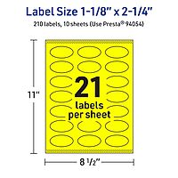 Avery Printable Oval Labels, Sure Feed Technology, 1-1/8" x 2-1/4", Neon Yellow Labels, Print-to-The-Edge