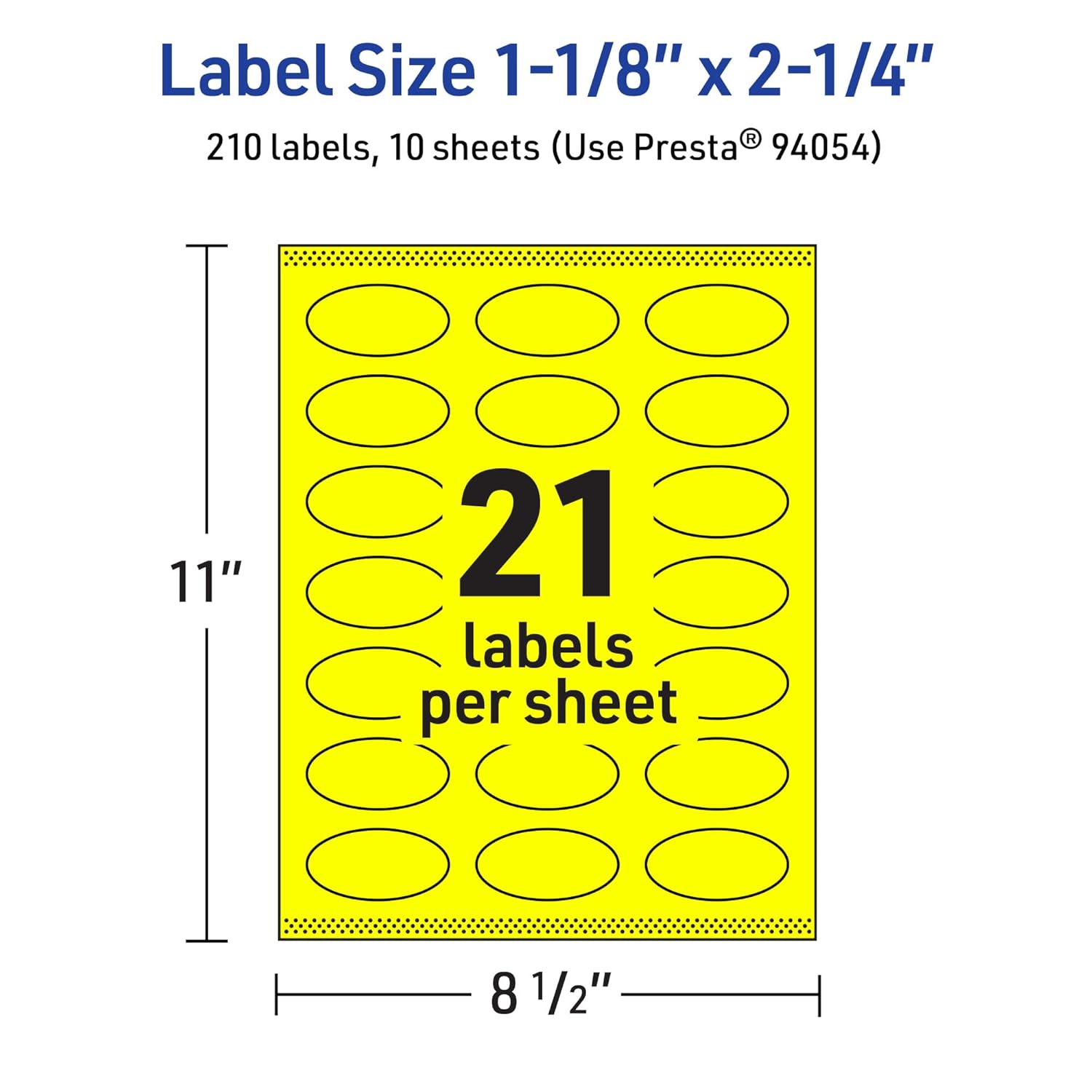 Avery Printable Oval Labels, Sure Feed Technology, 1-1/8" x 2-1/4", Neon Yellow Labels, Print-to-The-Edge