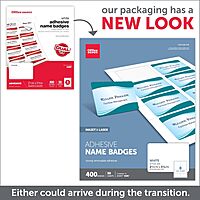 Office Depot Brand Adhesive Name Badges, 2-1/3in x 3-3/8in, White, Pack Of 400