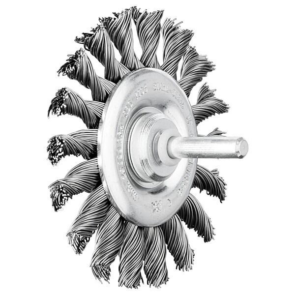 Pferd 82917 Power Stem Mounted Standard Knot Wire Wheel Brush, Round Shank, Carbon Steel Bristles, 3" Diameter