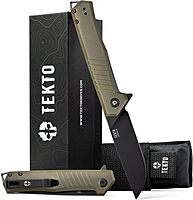 F1 Alpha Folding Pocket Knife - Modified Straight Back Blade, Titanium Coated D2 Steel - Black Titanium Accents