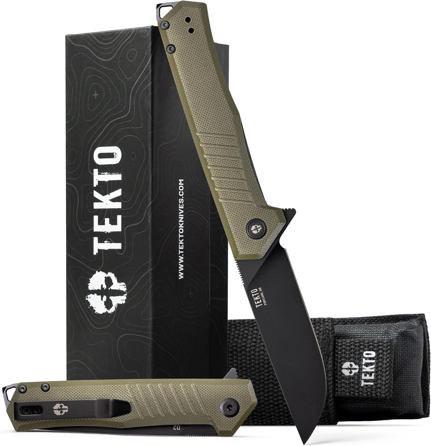 F1 Alpha Folding Pocket Knife - Modified Straight Back Blade, Titanium Coated D2 Steel - Black Titanium Accents