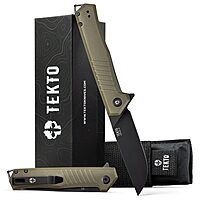 F1 Alpha Folding Pocket Knife - Modified Straight Back Blade, Titanium Coated D2 Steel - Black Titanium Accents