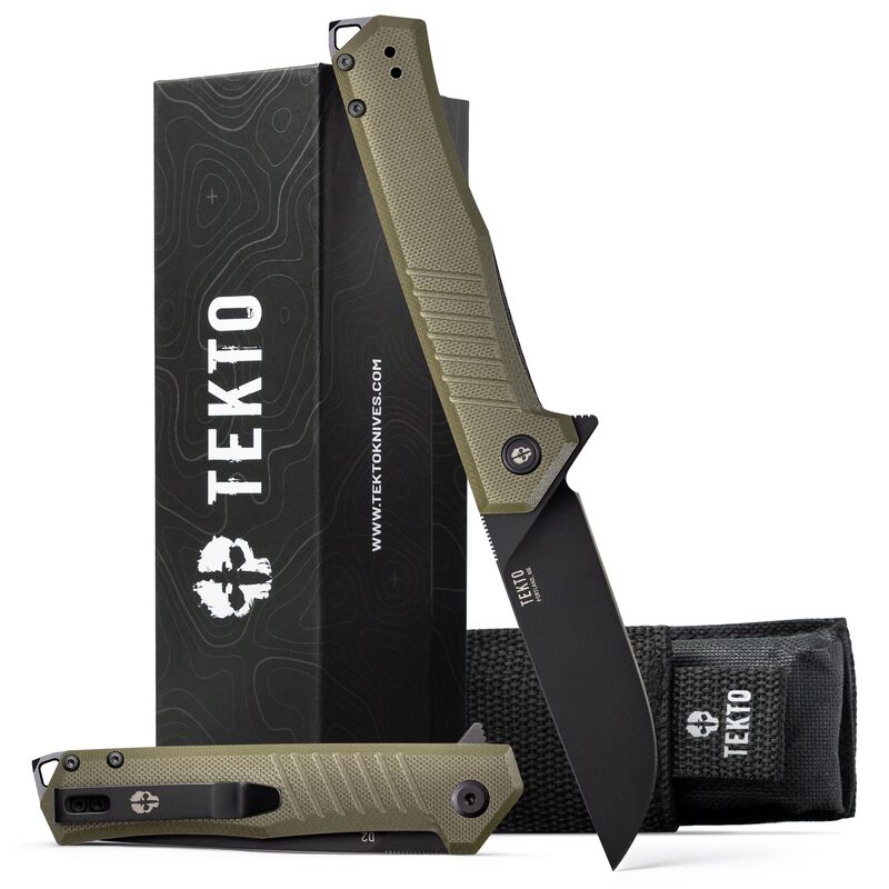 F1 Alpha Folding Pocket Knife - Modified Straight Back Blade, Titanium Coated D2 Steel - Black Titanium Accents