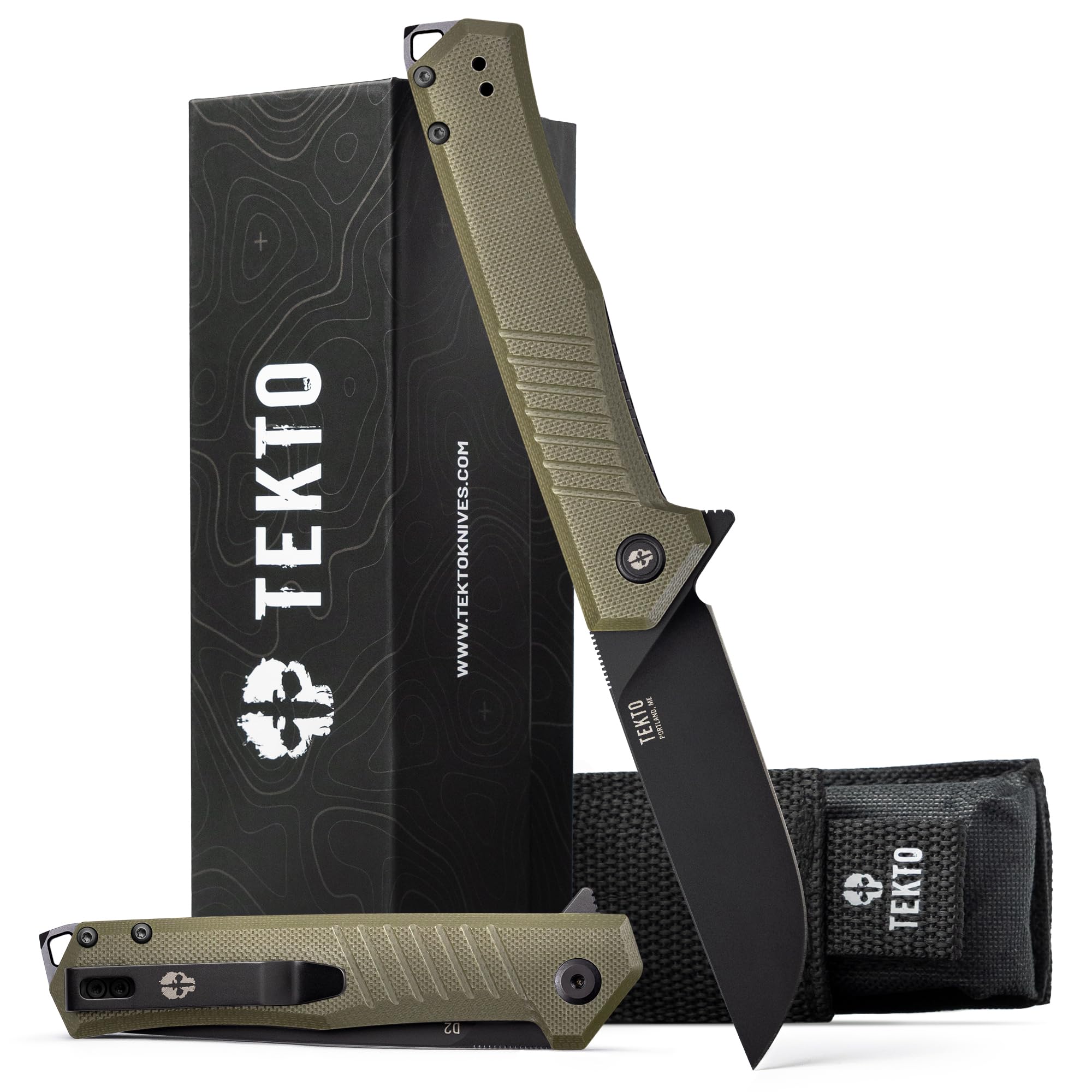 F1 Alpha Folding Pocket Knife - Modified Straight Back Blade, Titanium Coated D2 Steel - Black Titanium Accents