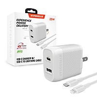 HyperGear USB-C Wall Charger Block - 25W & 12W USB-C to Lightning MFi Certified Cable Dual Port, USB Fast Charger, Compatible with iPhones, iPods, Tablets, Laptops & More - White