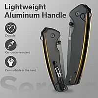 SENCUT Serene Button Lock Folding Pocket Knife with 3.48" D2 Stonewashed Blade, Aluminum Handle, Thumb Stud & Flipper