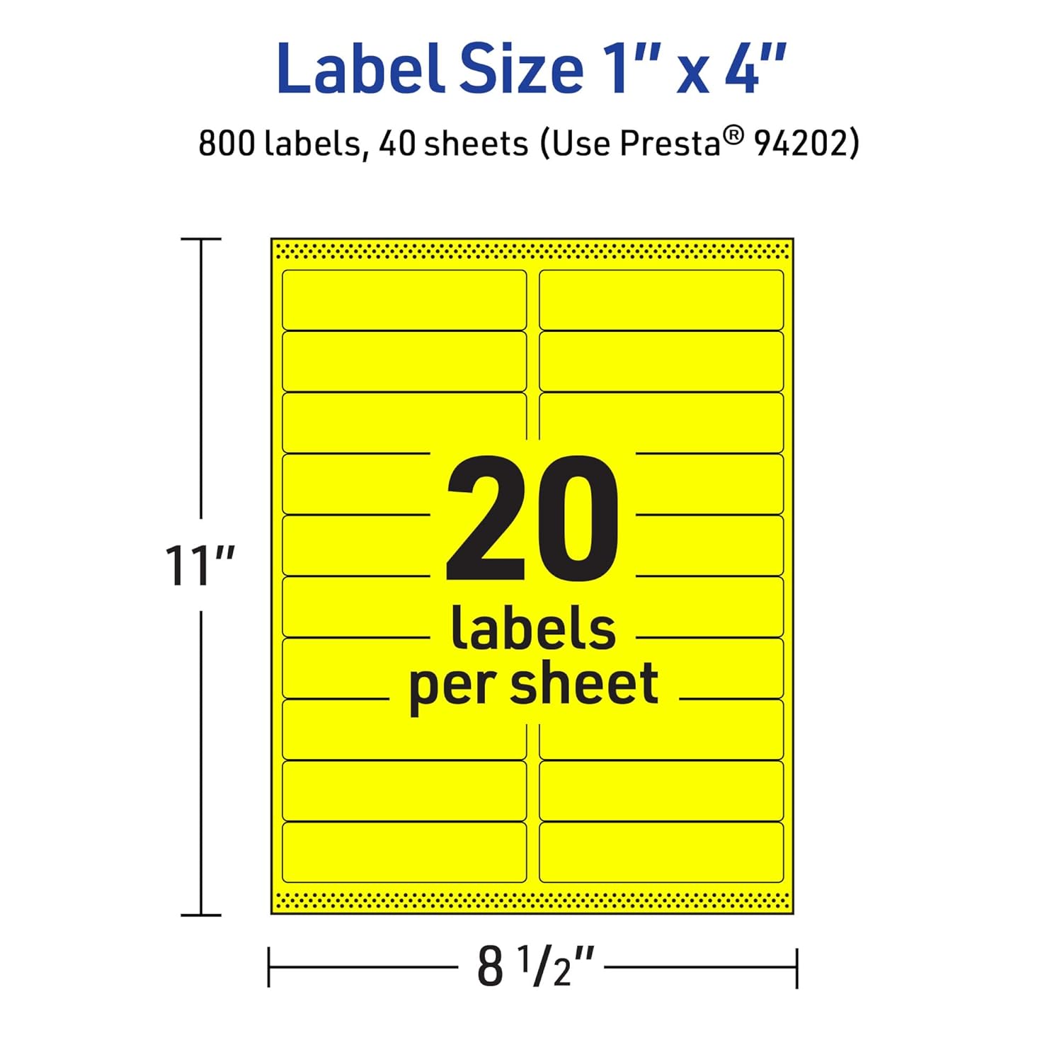 Avery Printable Rectangle Labels, Sure Feed Technology, 1" x 4", Neon Yellow, Laser/Inkjet Printable