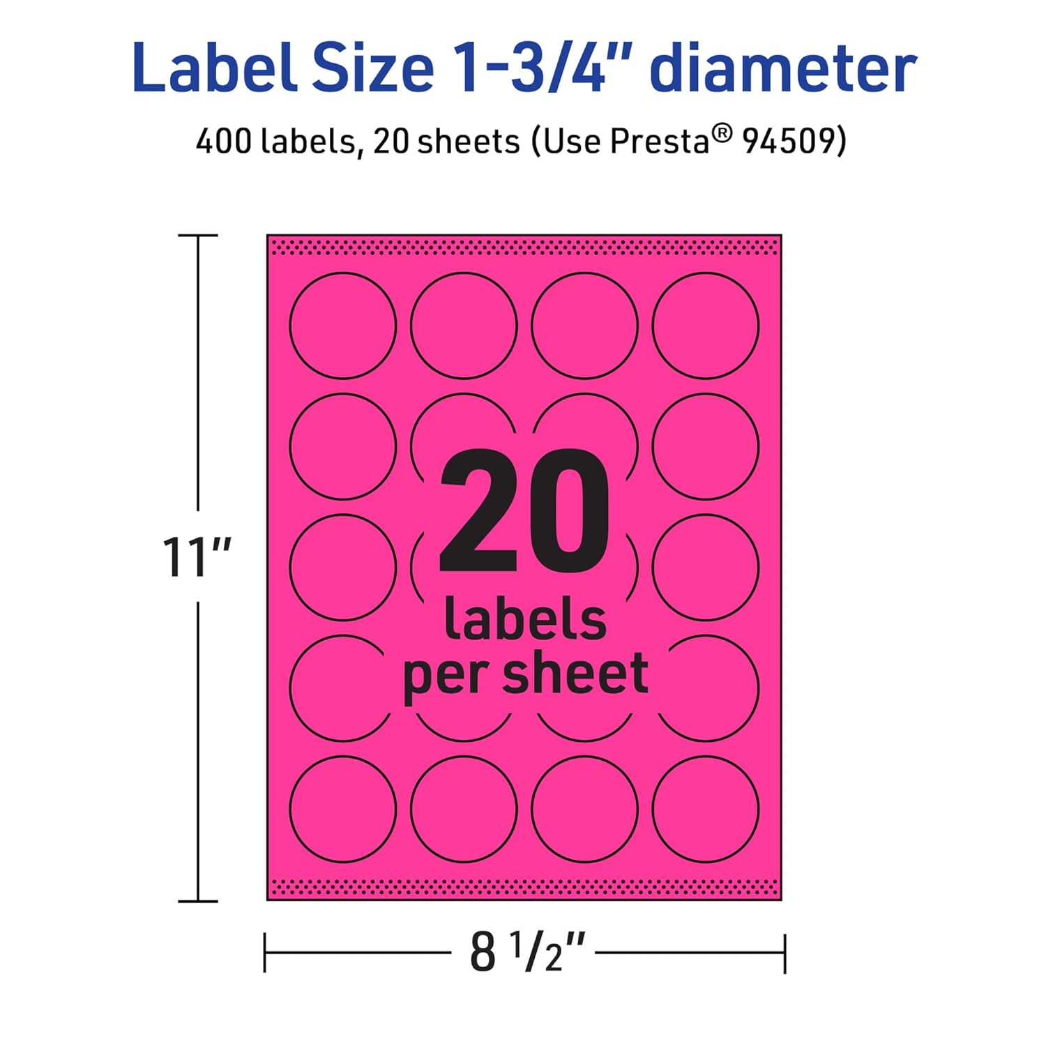 Avery Neon Magenta Round Labels 1.75" - Sure Feed Technology