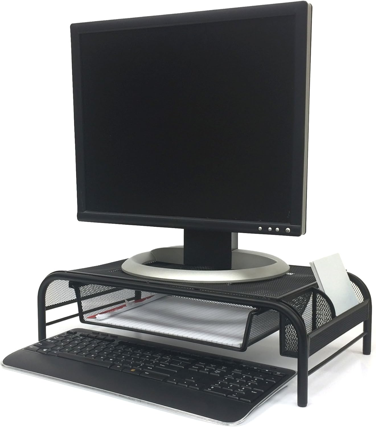 Mind Reader Metal Monitor Stand and Desk Organizer, 3inH x 12-1/2inW x 13-1/4inL, Black