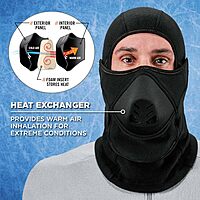 Ergodyne N-Ferno 6970 Balaclava with Detachable Heat Exchanger Face Mask, Winter Ski Mask, Black