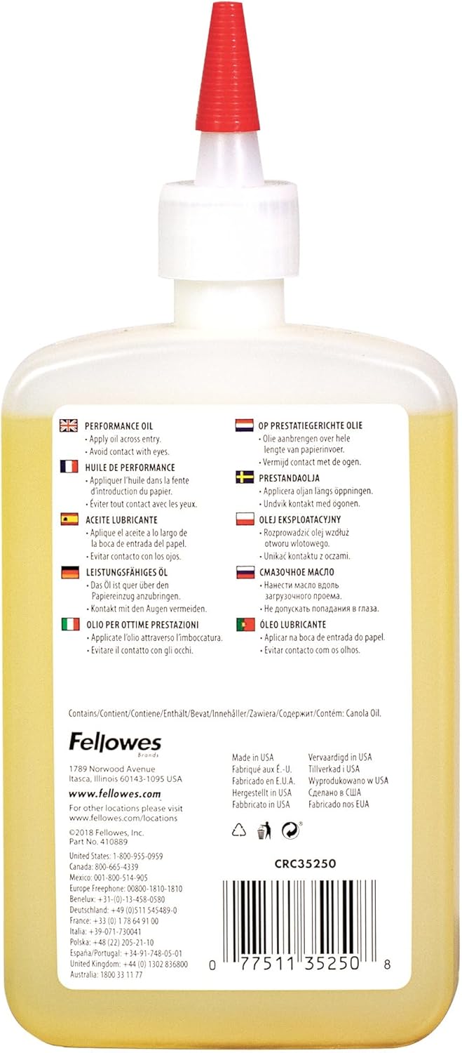Fellowes Powershred Performance Shredder Oil, 12 oz. Extended Nozzle Bottle (35250) Single