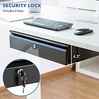 Mount-It! Under Desk Pull-Out Drawer with Lock and 2 Keys Included | Office Storage Organizer | Mounts to Desktops Tables and Workbenches Over 0.71 Inches Thick | Matte Black Lockable