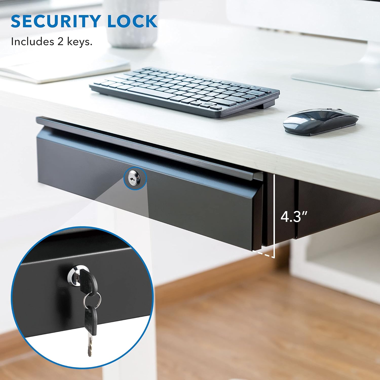 Mount-It! Under Desk Pull-Out Drawer with Lock and 2 Keys Included | Office Storage Organizer | Mounts to Desktops Tables