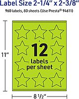 Avery Printable Star Labels, Sure Feed Technology, 2-1/4" x 2-3/8", Bright Green, Print-to-the-Edge, Laser/Inkjet