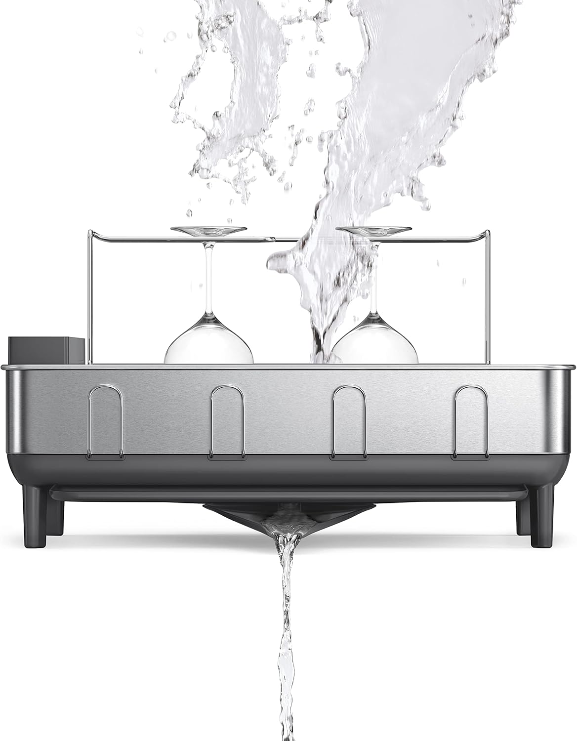 simplehuman Large Capacity Dish Drying Rack with Stainless Steel Frame, 360º Easy Drain Swivel Spout