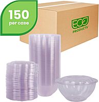 ECO-PRODUCTS Compostable Clear PLA Salad Bowls with Lids, Case of 150