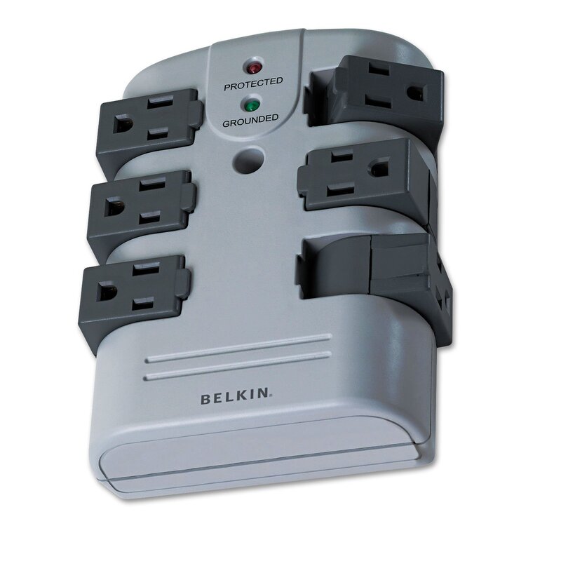 Belkin Pivot Plug Surge Protector, 6 AC Outlets, 1,080 J, Gray