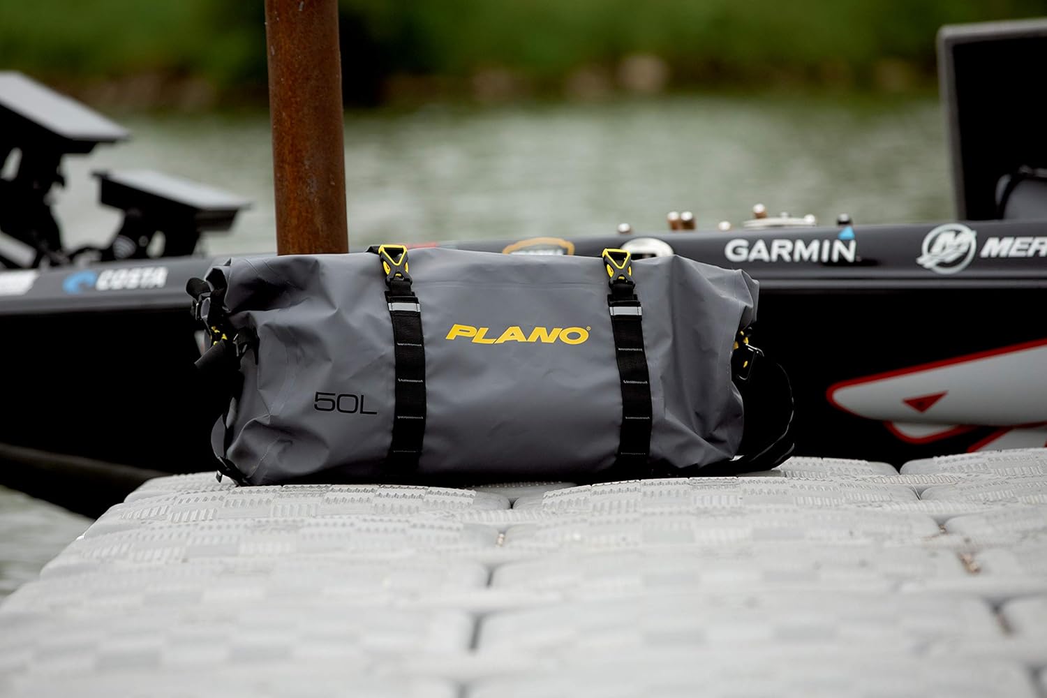 Plano Z-Series Roll-Top Waterproof Duffel with Backpack Straps, Gray with Yellow Accents, 500D PVC Fabric Fishing Dry Bag